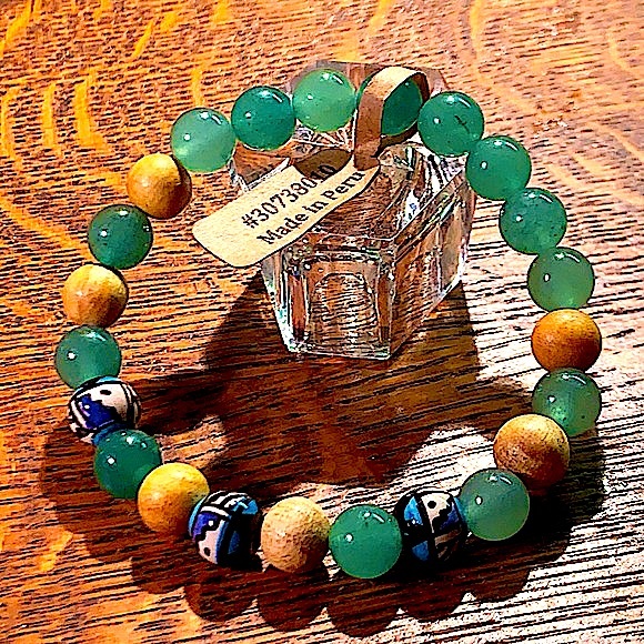 PALA SANTO GREEN AVENTURINE BRACELET STRETCH NEW HEALING STONES - Picture 3 of 3